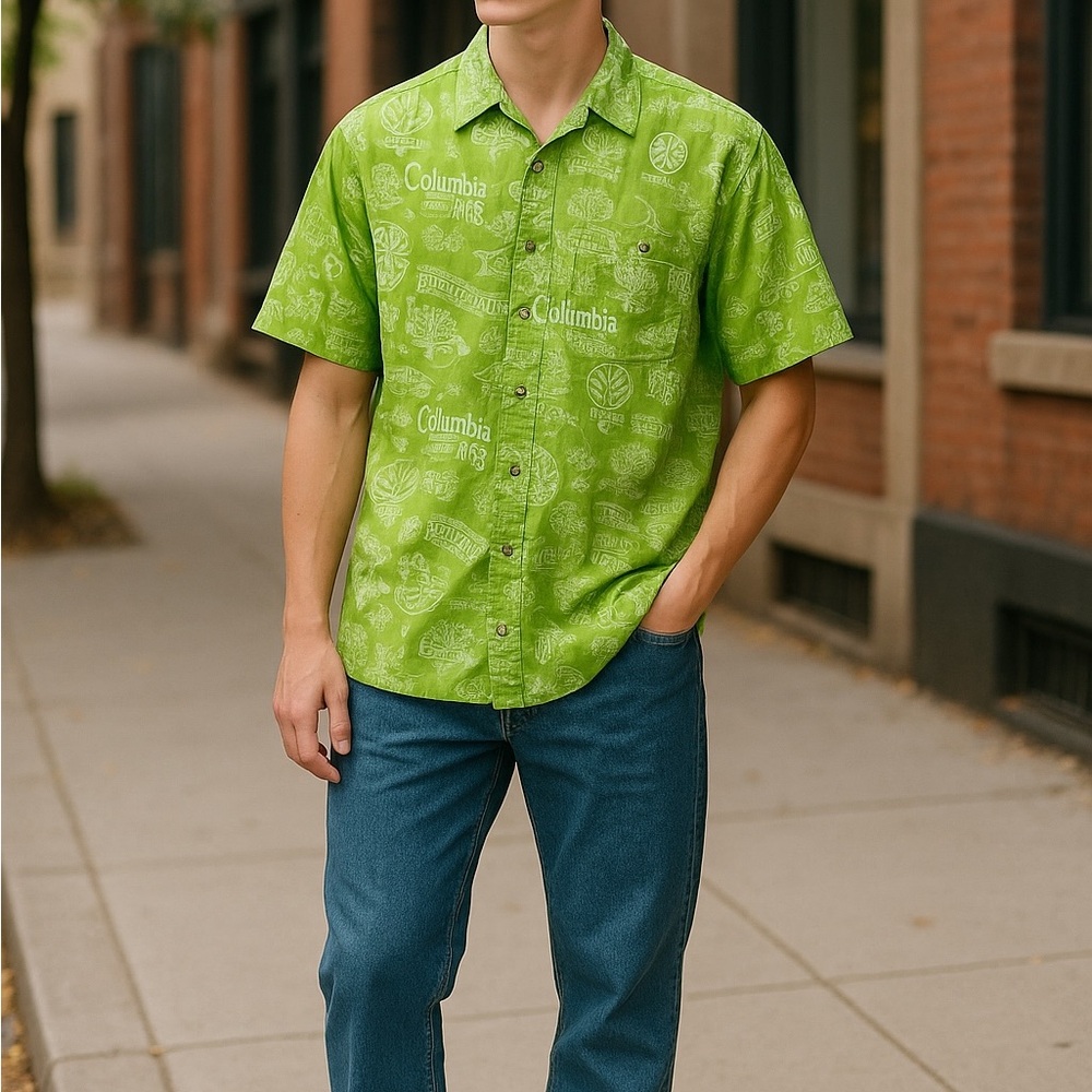 Columbia Men's Lime Graphic Button Down Shirt size XL/TG